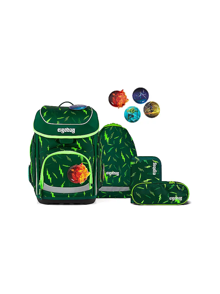 ERGOBAG | Set de mochila escolar 5 piezas CUBO Bärtastisch 2026 | Verde oscuro