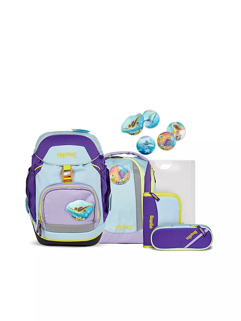 ERGOBAG | Set de mochila escolar 6 piezas - Pack Oso Buceador | Azul claro