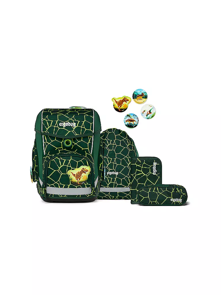ERGOBAG | Set de mochila escolar CUBO de 5 piezas | Verde oscuro