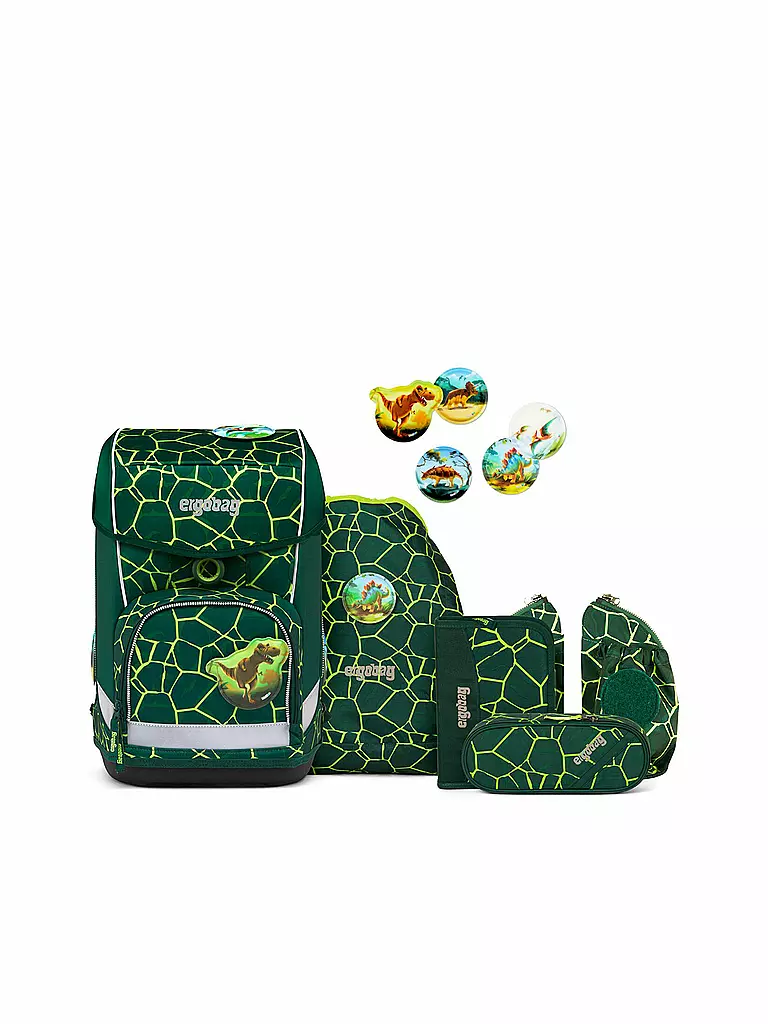ERGOBAG | Set de mochila escolar Cubo Light 6 piezas BärRex | Verde oscuro