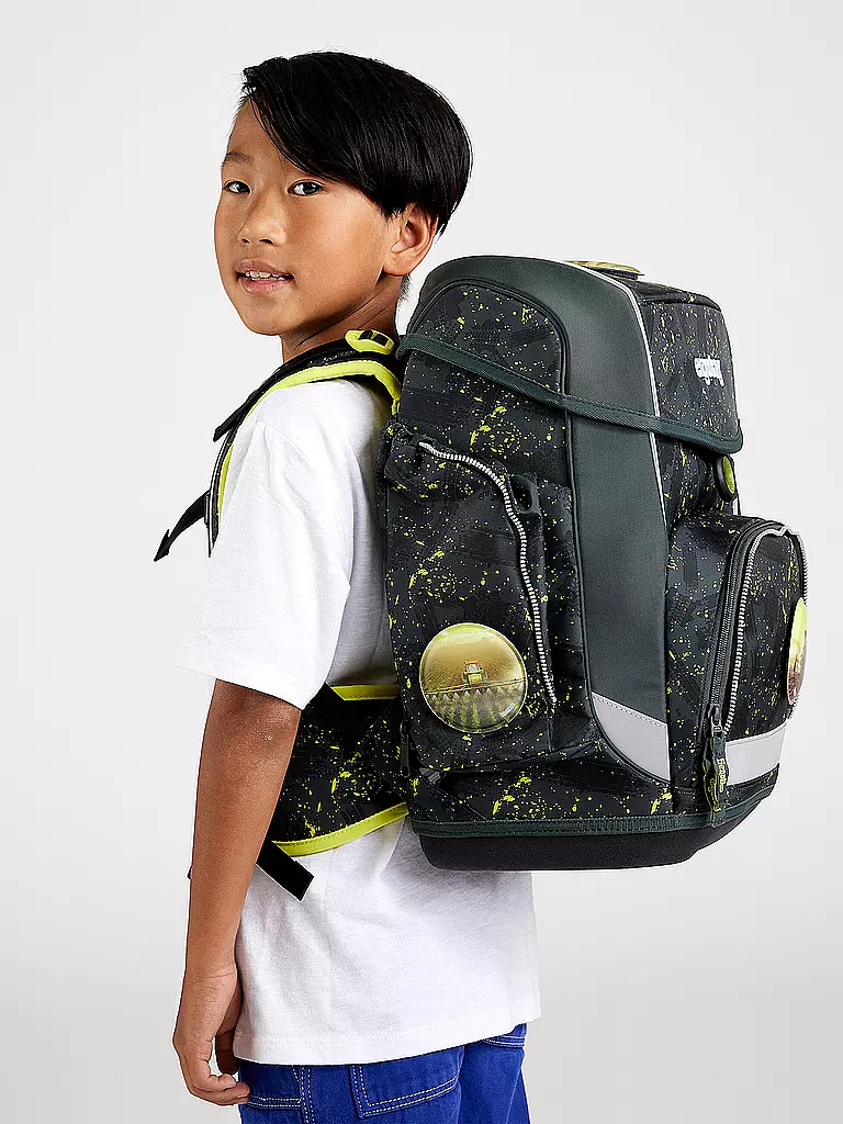 ERGOBAG | Set de mochila escolar de 5 piezas CUBO - MähdreschBär | Verde oscuro
