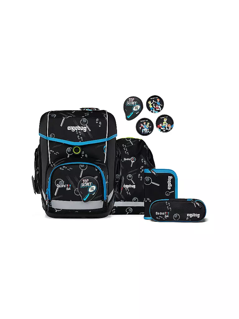 ERGOBAG | Set de mochila escolar de 5 piezas CUBO Bärdektiv Los Tres Investigadores Kids | Negro