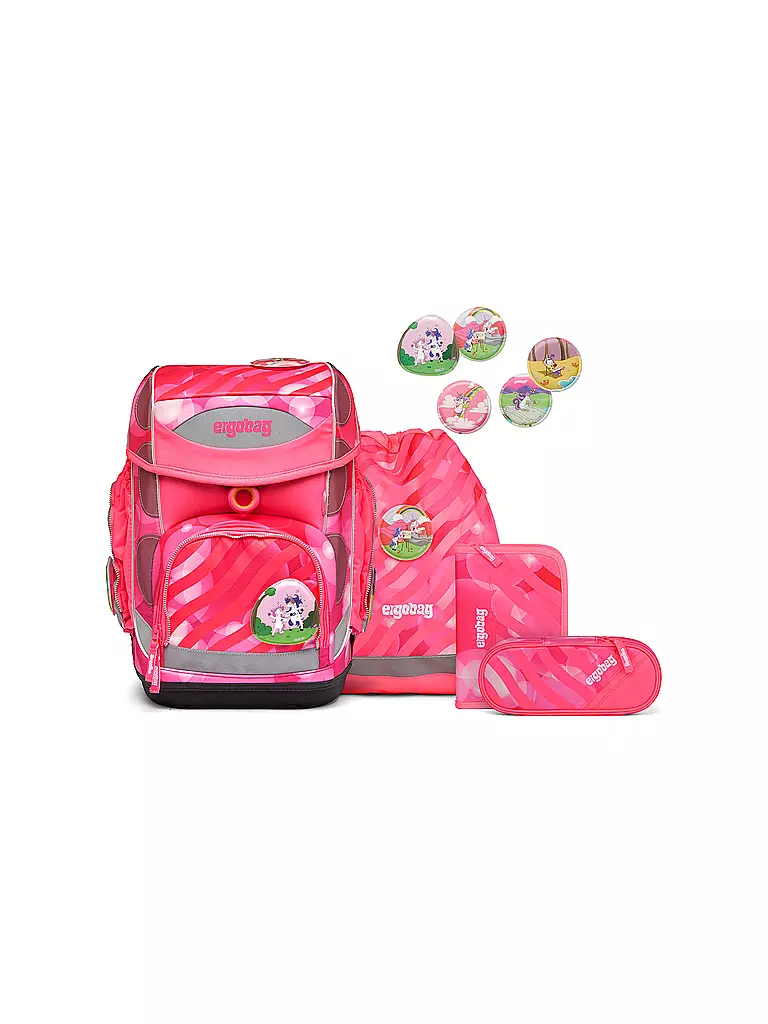 ERGOBAG | Set de mochila escolar de 5 piezas Cubo KuntBärbuntes Einhorn | Fucsia