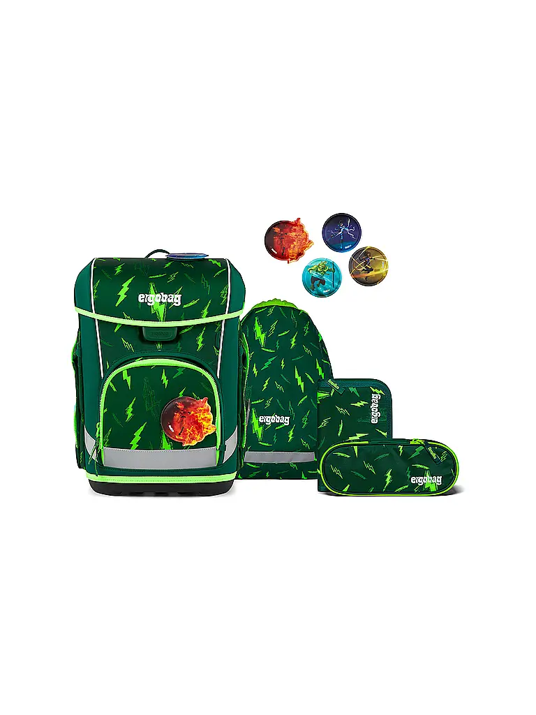 ERGOBAG | Set de mochila escolar de 5 piezas CUBO LIGHT 2026 | Verde oscuro