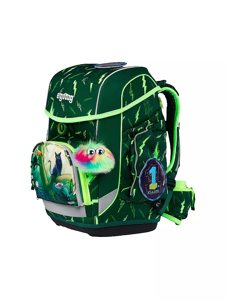 ERGOBAG | Set de mochila escolar de 5 piezas CUBO Lumi - Bärtastisch | Verde oscuro