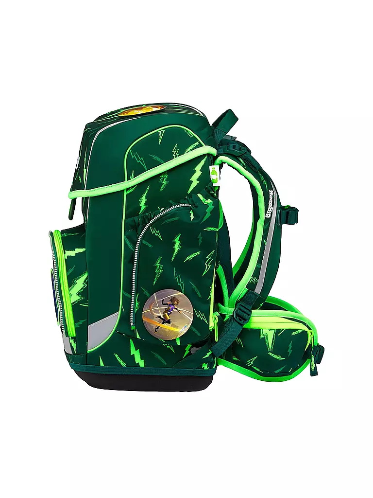 ERGOBAG | Set de mochila escolar de 5 piezas CUBO Lumi - Bärtastisch | Verde oscuro