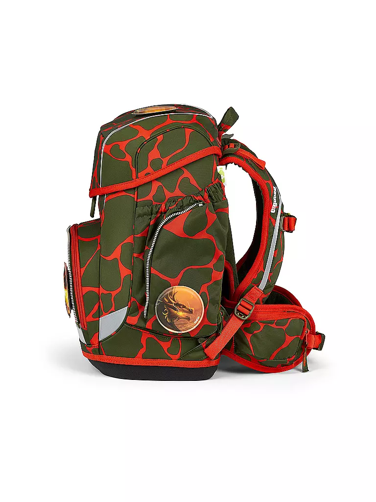 ERGOBAG | Set de mochila escolar de 5 piezas CUBO Lumi FeuerspeiBär | Oliva