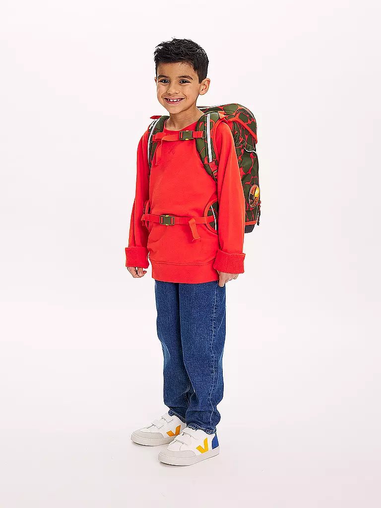 ERGOBAG | Set de mochila escolar de 5 piezas CUBO Lumi FeuerspeiBär | Oliva