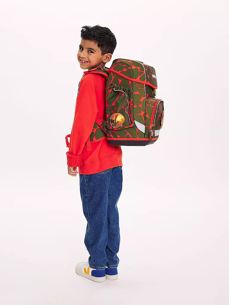 ERGOBAG | Set de mochila escolar de 5 piezas CUBO Lumi FeuerspeiBär | Oliva