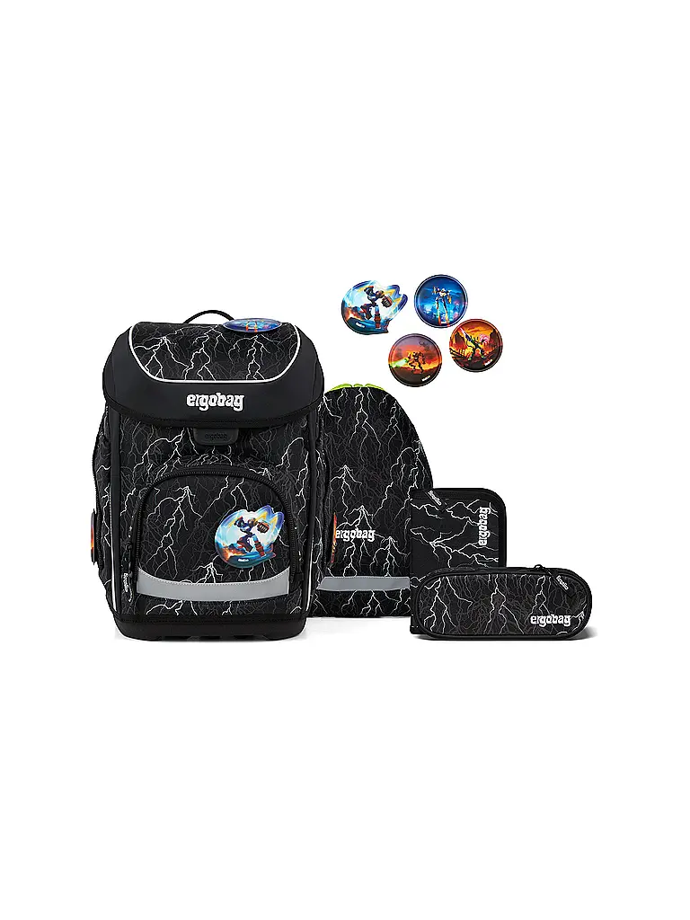 ERGOBAG | Set de mochila escolar de 5 piezas CUBO Super ReflektBär 2026 | Negro