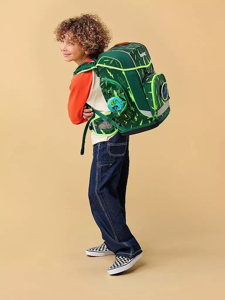 ERGOBAG | Set de mochila escolar de 6 piezas CUBO LIGHT Bärtastisch | Verde oscuro
