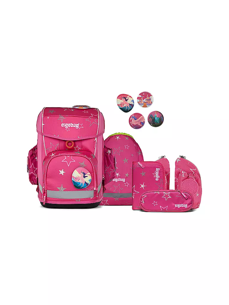 ERGOBAG | Set de mochila escolar de 6 piezas CUBO LIGHT SternzauBär | Fucsia