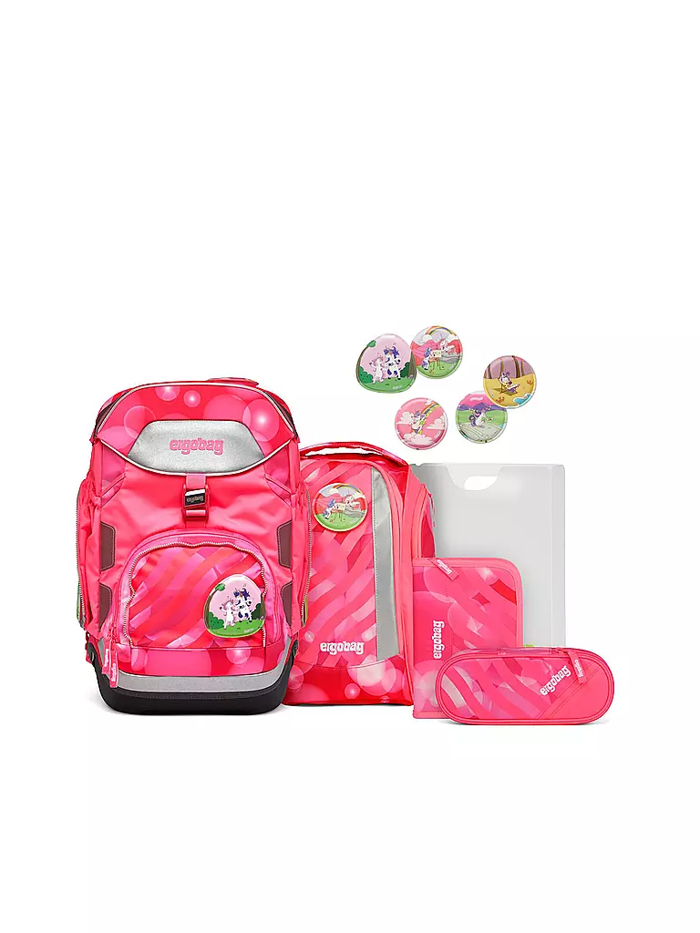ERGOBAG | Set de mochila escolar de 6 piezas KuntBärbuntes Einhorn | Fucsia