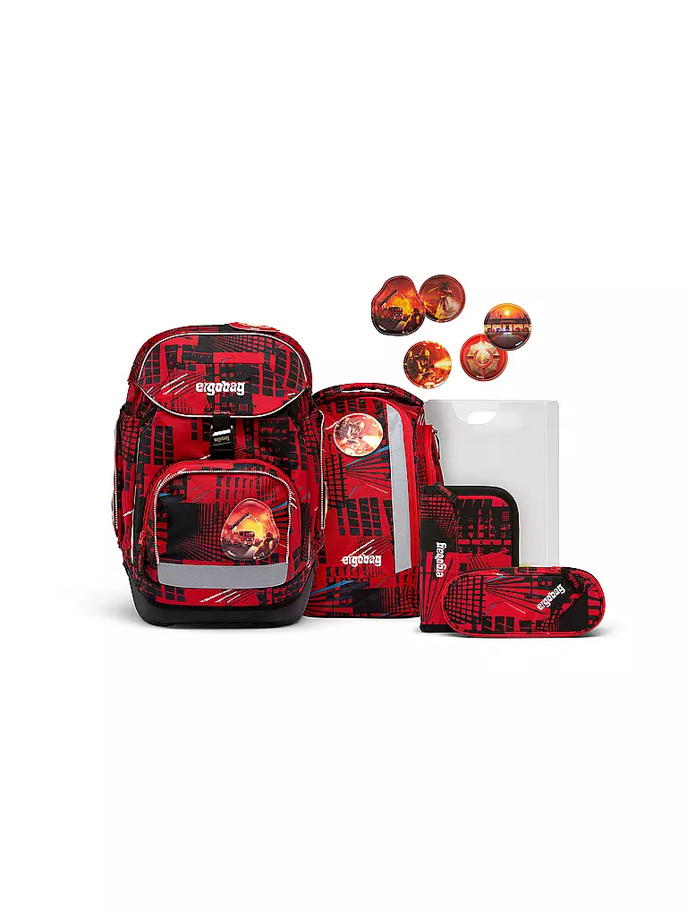 ERGOBAG | Set de mochila escolar de 6 piezas PACK - AlarmBäreitschaft | Rojo