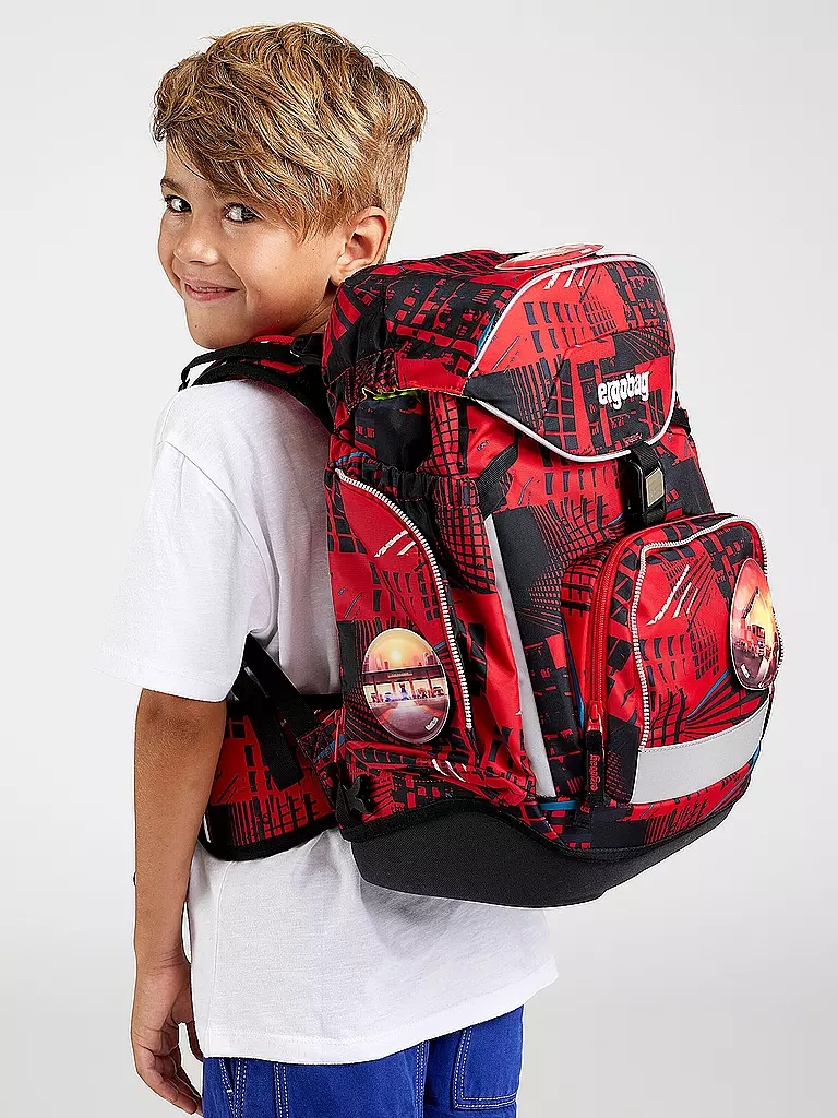 ERGOBAG | Set de mochila escolar de 6 piezas PACK - AlarmBäreitschaft | Rojo