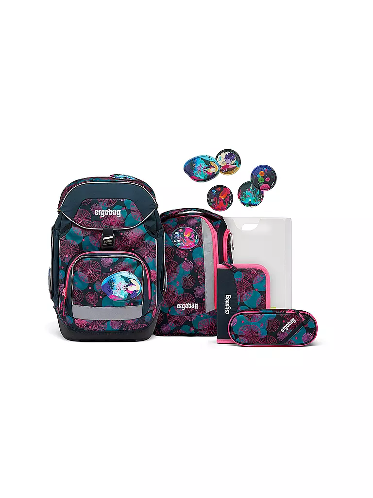 ERGOBAG | Set de mochila escolar de 6 piezas PACK - KorallBär | Azul oscuro