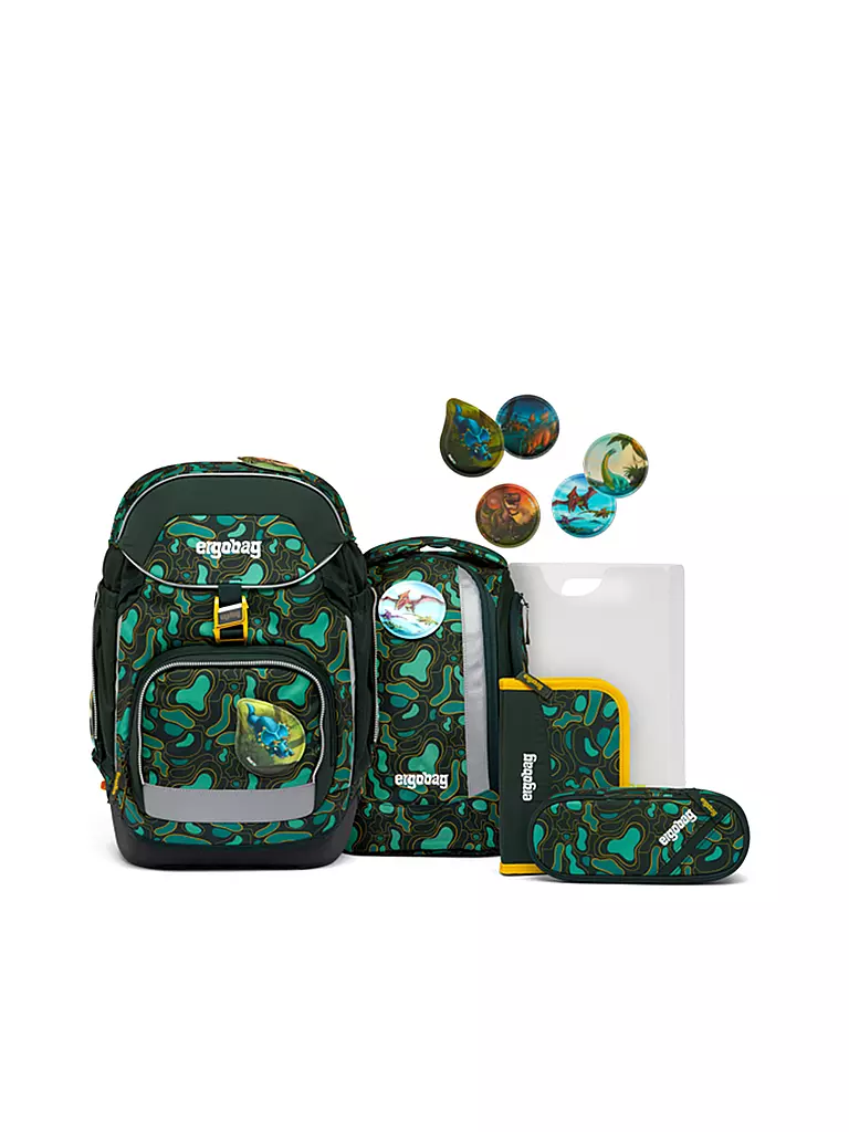 ERGOBAG | Set de mochila escolar de 6 piezas PACK - TriBäratops | Verde oscuro
