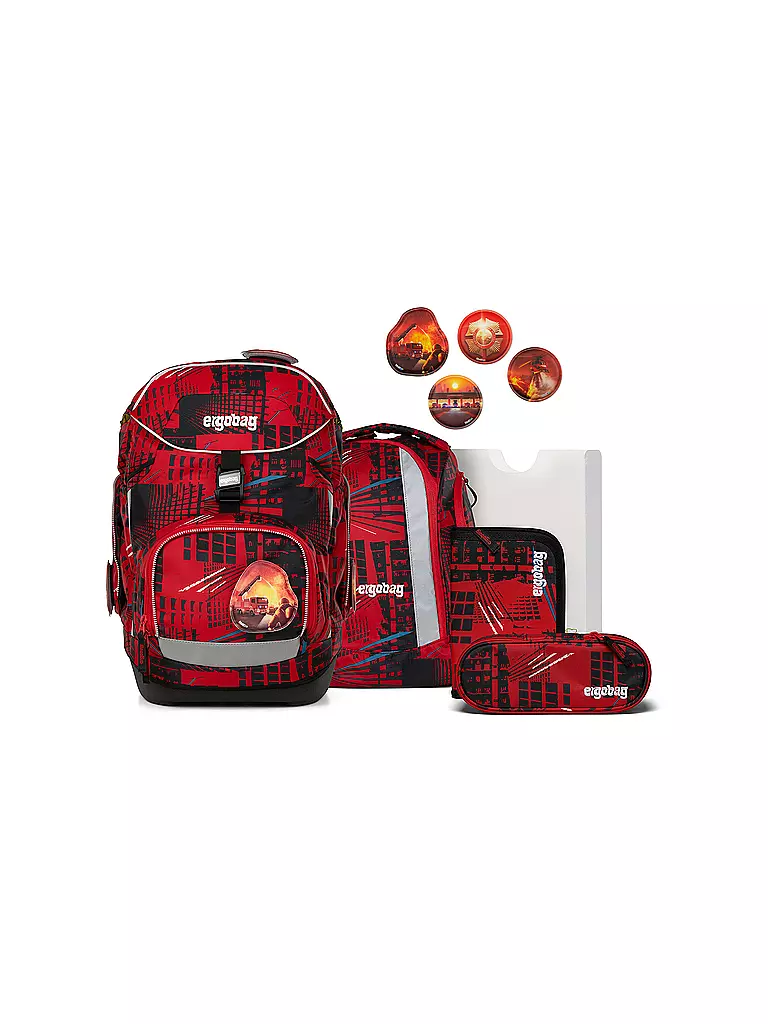 ERGOBAG | Set de mochila escolar de 6 piezas PACK AlarmBäreitschaft | Rojo