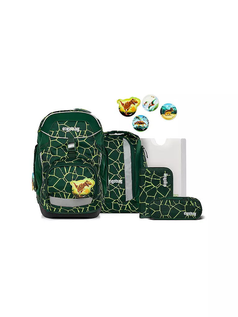 ERGOBAG | Set de mochila escolar de 6 piezas Pack BärRex | Verde oscuro