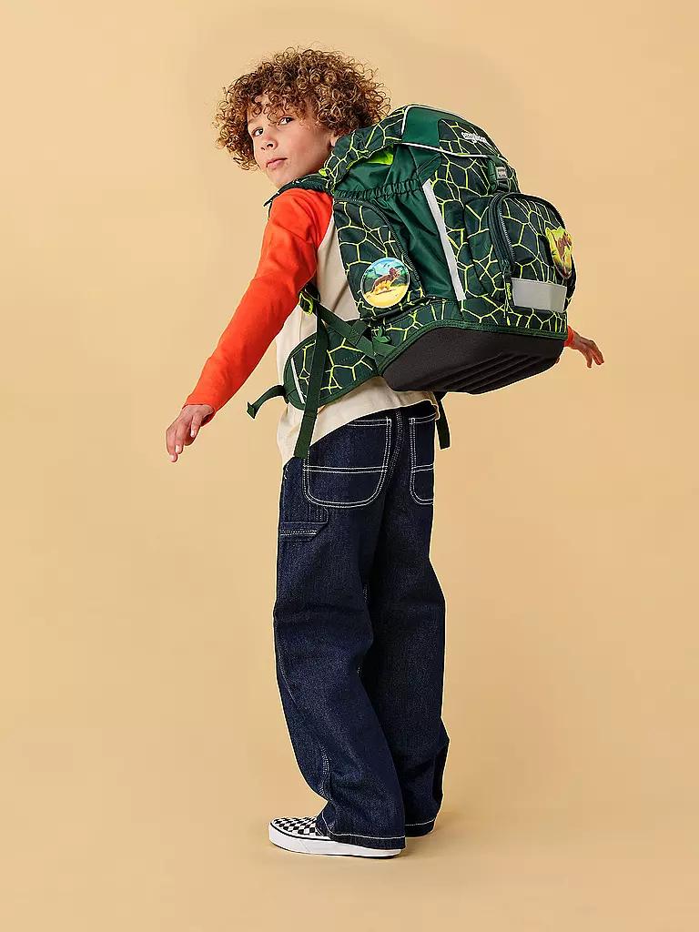 ERGOBAG | Set de mochila escolar de 6 piezas Pack BärRex | Verde oscuro