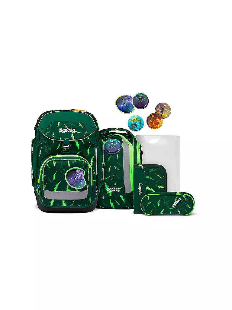 ERGOBAG | Set de mochila escolar de 6 piezas PACK Lumi - Bärtastisch | Verde oscuro