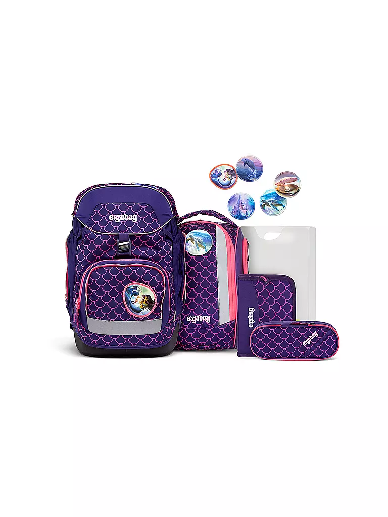 ERGOBAG | Set de mochila escolar de 6 piezas PACK Lumi - PerlentauchBär | Lila
