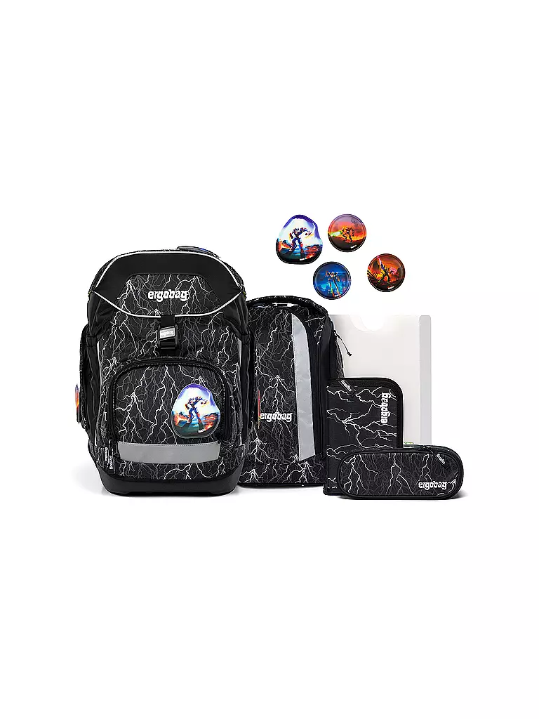 ERGOBAG | Set de mochila escolar de 6 piezas PACK ReflektBär | Negro