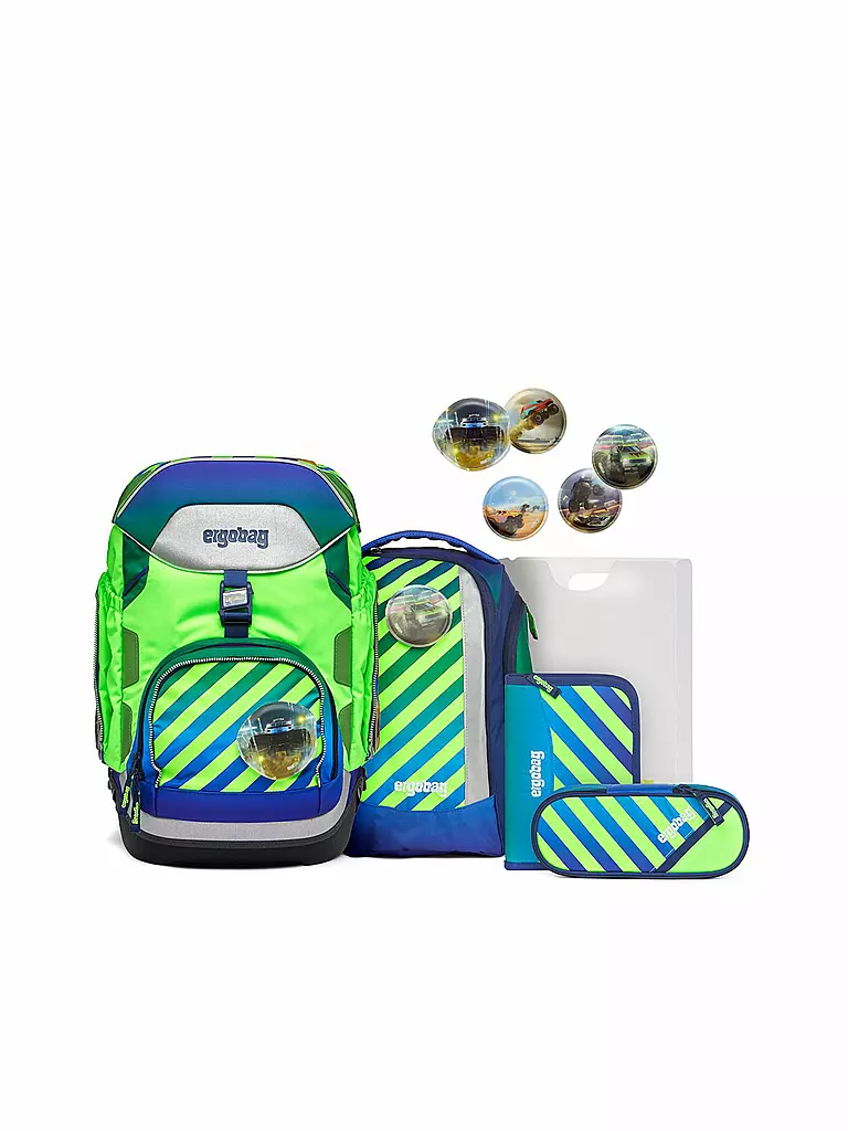 ERGOBAG | Set de mochila escolar de 6 piezas TruckBär | Verde claro