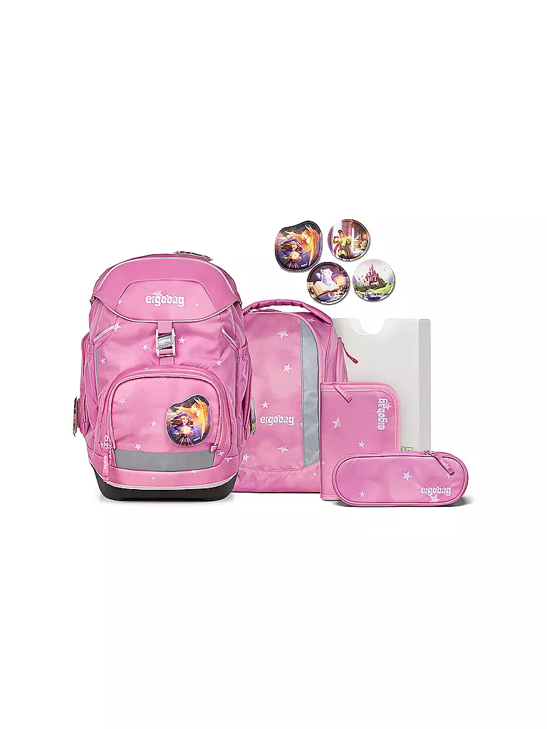 ERGOBAG | Set de mochila escolar de 6 piezas Wolkenzauber | Rosa