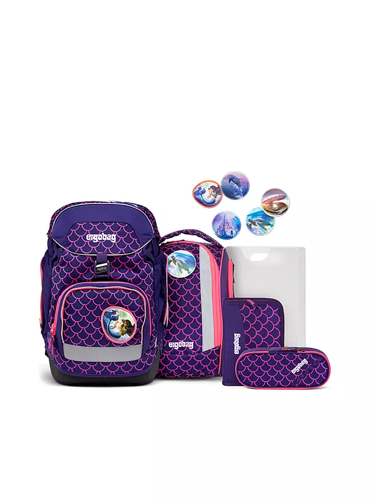 ERGOBAG | Set de mochilas escolares 6 piezas MAXI Lumi -  PerlentauchBäre | Lila