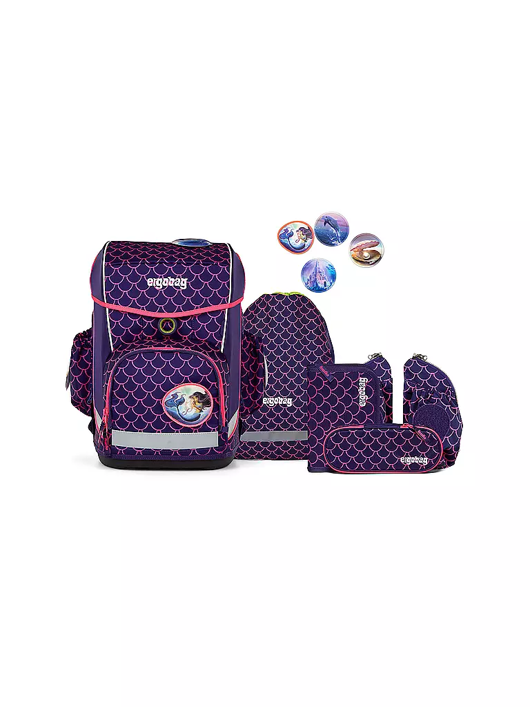 ERGOBAG | Set de mochilas escolares de 6 piezas CUBO LIGHT PerlentauchBär | Lila