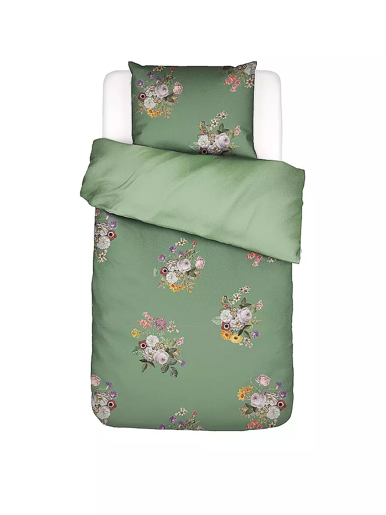 ESSENZA | Juego de cama de satén LAURINE 70x90cm/140x200cm Verde arcilla | Verde oscuro