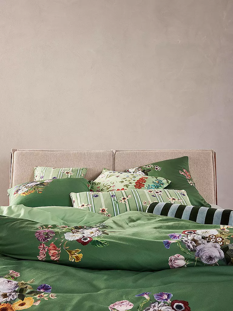 ESSENZA | Juego de cama de satén LAURINE 70x90cm/140x200cm Verde arcilla | Verde oscuro