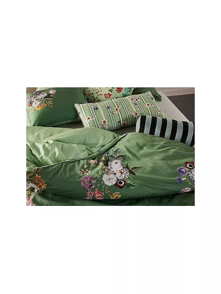 ESSENZA | Juego de cama de satén LAURINE 70x90cm/140x200cm Verde arcilla | Verde oscuro