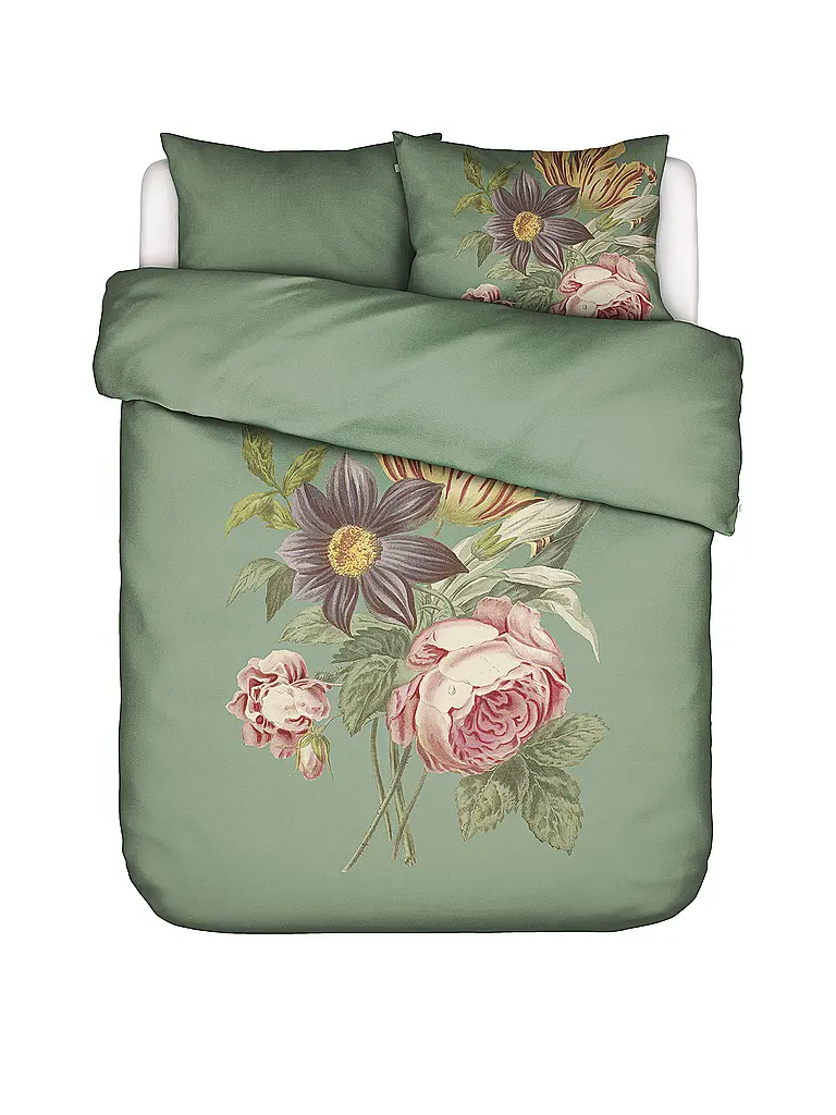 ESSENZA | Ropa de cama de satén 2x 70x90cm / 140x200cm MADIA Verde Basílico | Oliva