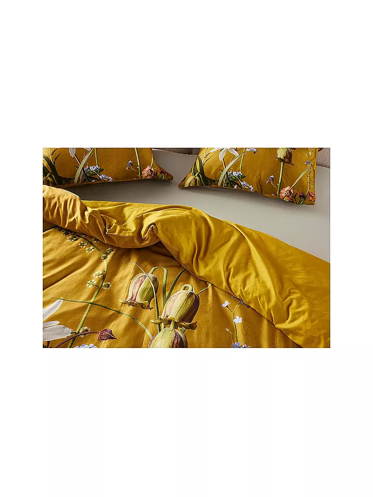 ESSENZA | Ropa de cama de satén FABRICE 70x90cm/140x200cm Flower Ocher | Amarillo
