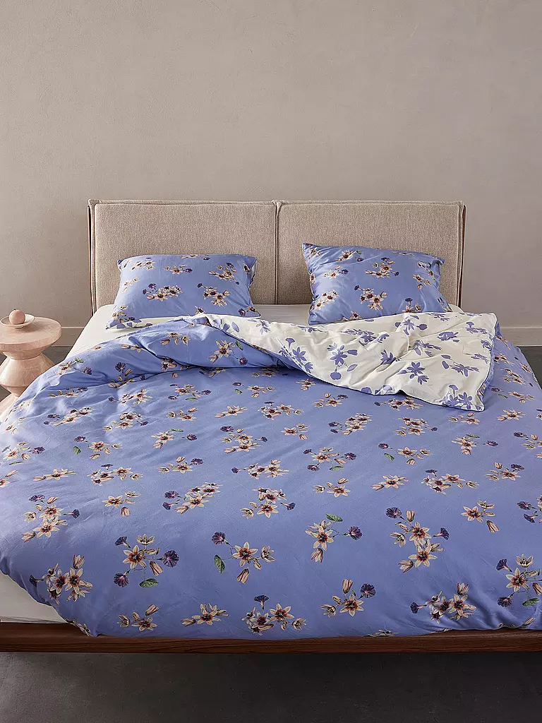 ESSENZA | Ropa de cama de satén FIORA 70x90cm/140x200cm Azul Lavanda | Lila
