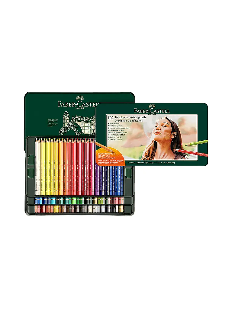 FABER-CASTELL | Lápices de colores 102 piezas. Polychromos Estuche metálico | Verde oscuro