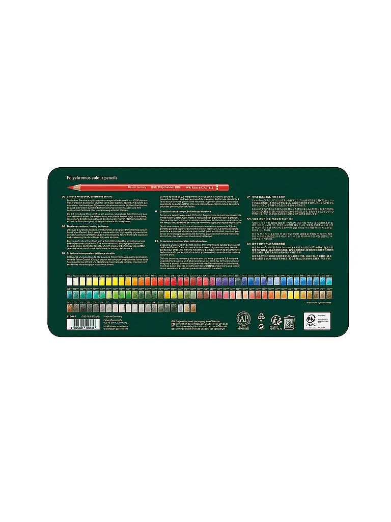 FABER-CASTELL | Lápices de colores 102 piezas. Polychromos Estuche metálico | Verde oscuro