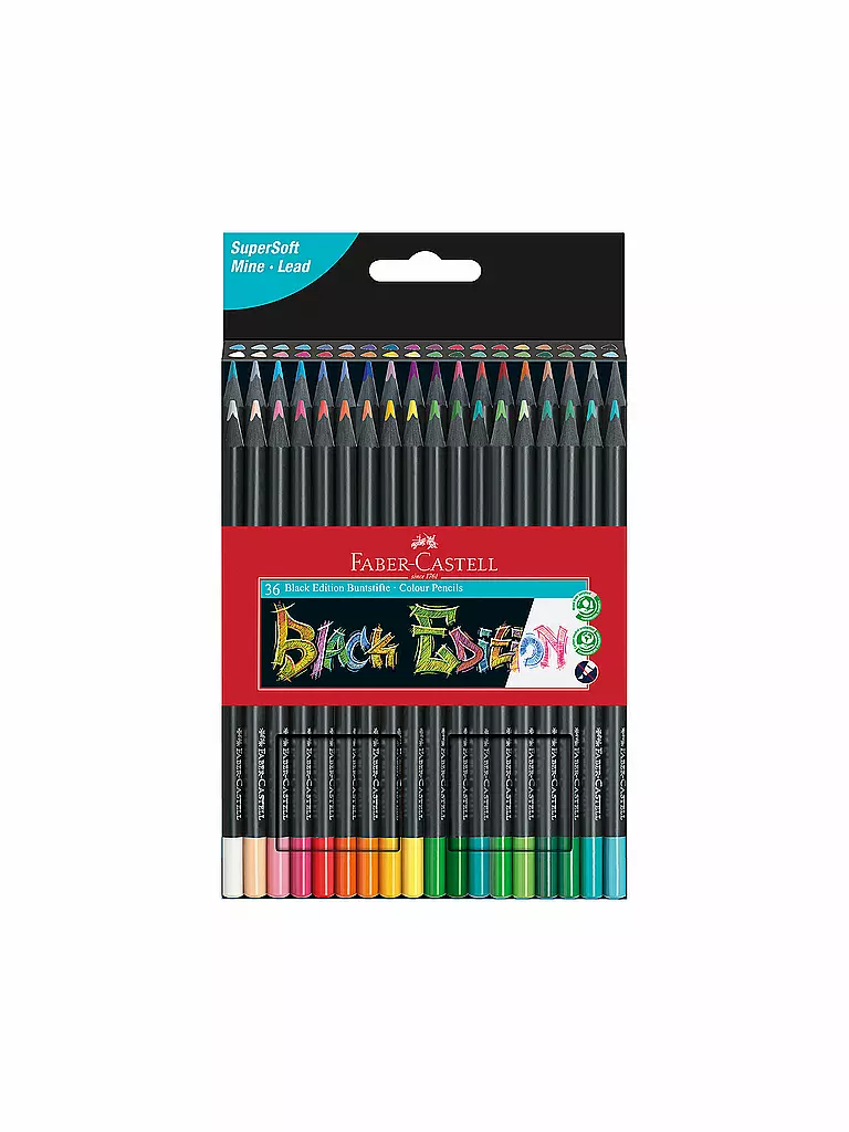FABER-CASTELL | Lápices de colores Black Edition, estuche de cartón de 36 unidades | Sin color