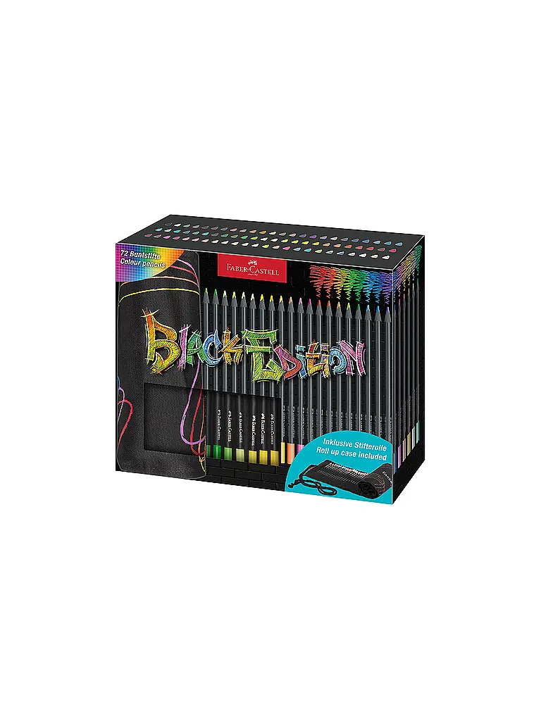 FABER-CASTELL | Lápices de colores Black Edition, estuche enrollable con 72 colores | Negro