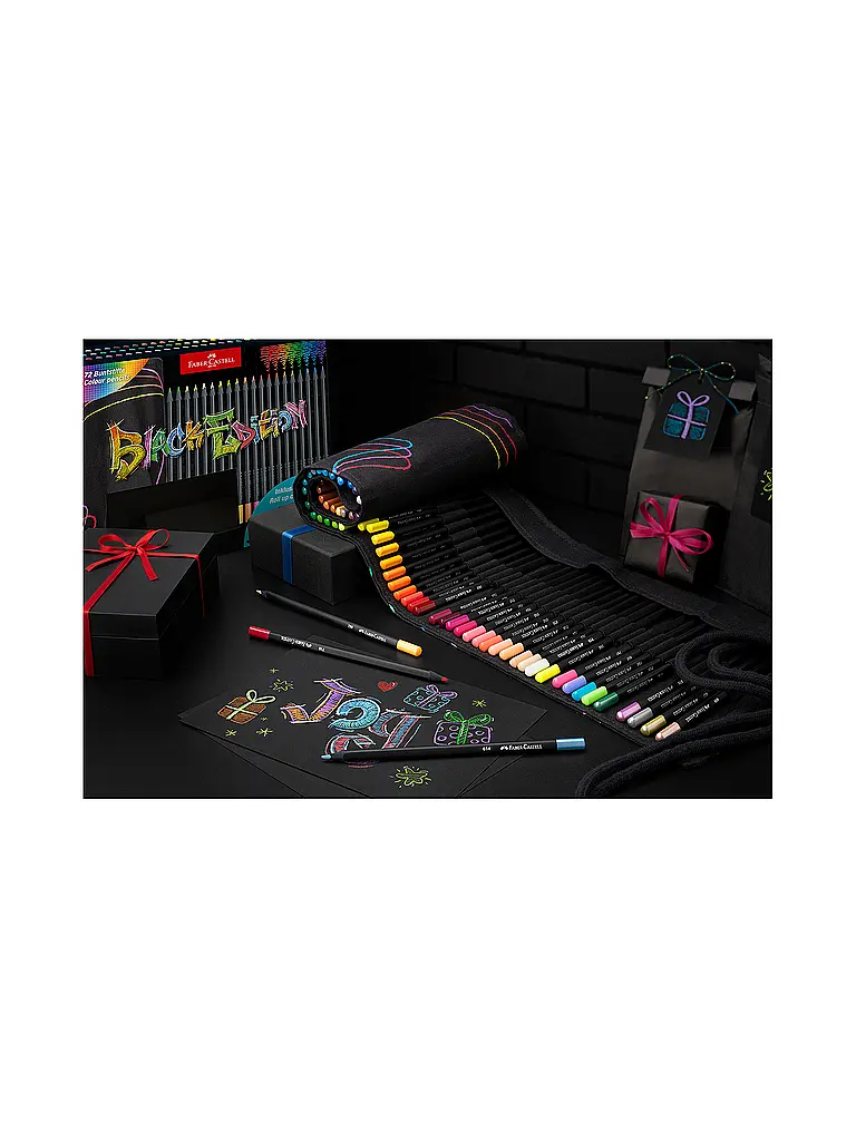 FABER-CASTELL | Lápices de colores Black Edition, estuche enrollable con 72 colores | Negro