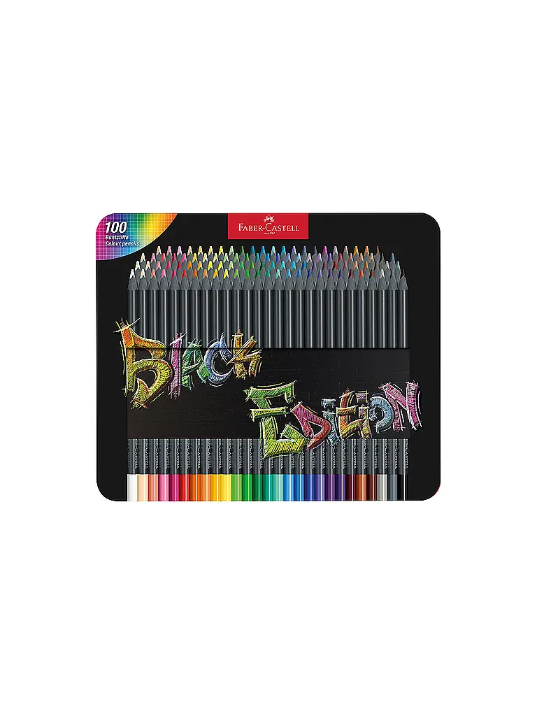 FABER-CASTELL | Lápices de colores Black Edition, estuche metálico de 100 unidades | 