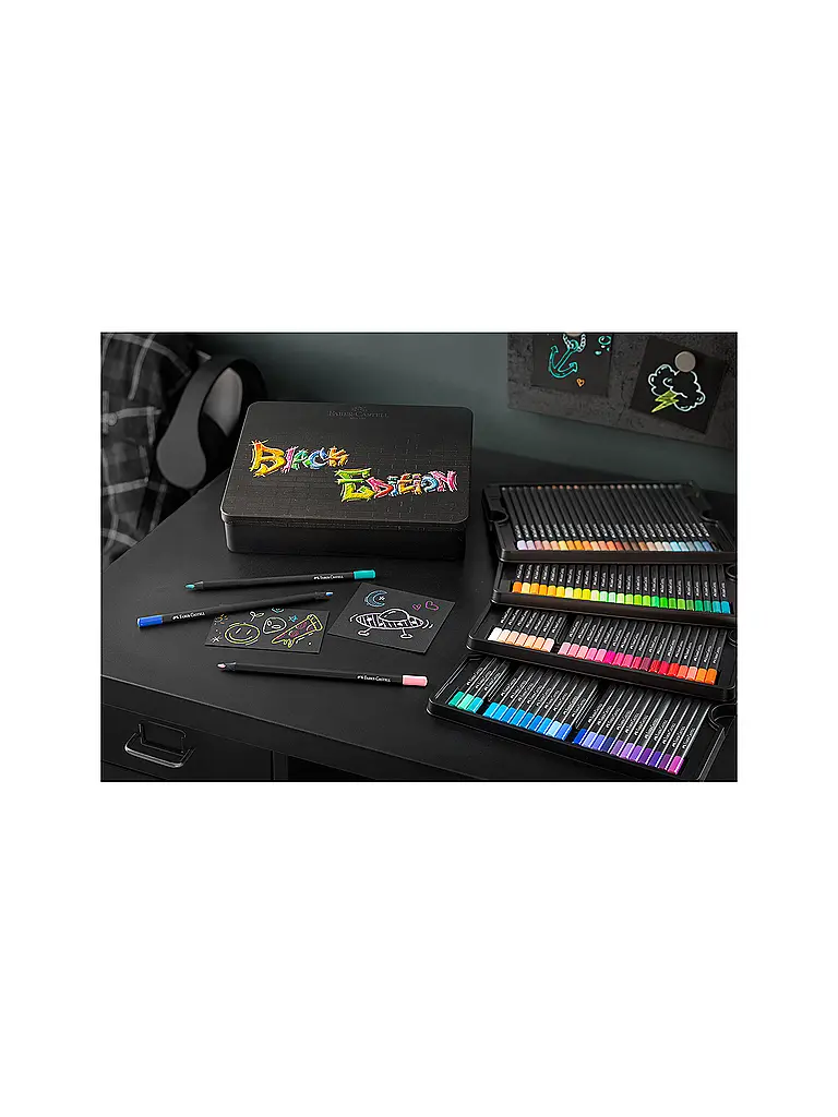 FABER-CASTELL | Lápices de colores Black Edition, estuche metálico de 100 unidades | 