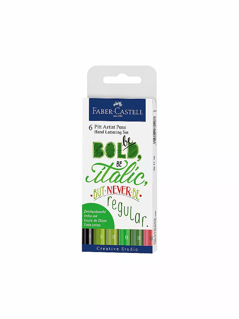 FABER-CASTELL | Pitt Artist Pen Rotulador de tinta china, estuche de 6 unidades para lettering, tonos verdes | Sin color