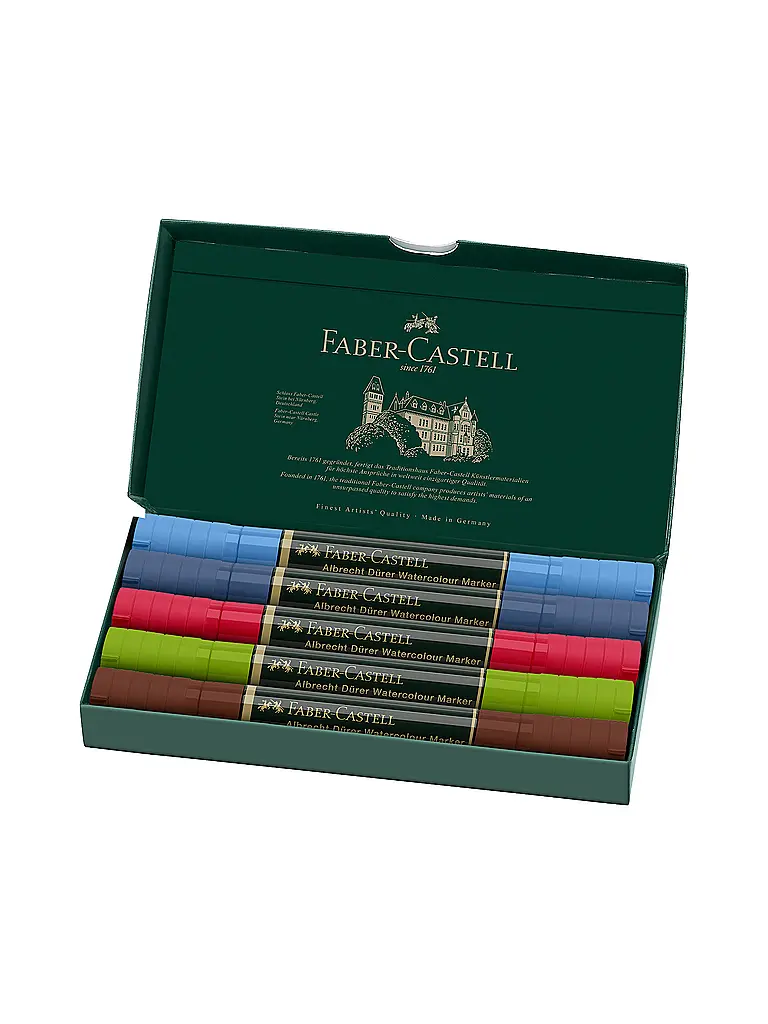 FABER-CASTELL | Rotuladores Acuarelables Albrecht Dürer Estuche de 5 Urban Sketching | Verde oscuro