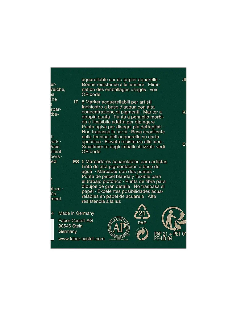 FABER-CASTELL | Rotuladores Acuarelables Albrecht Dürer Estuche de 5 Urban Sketching | 