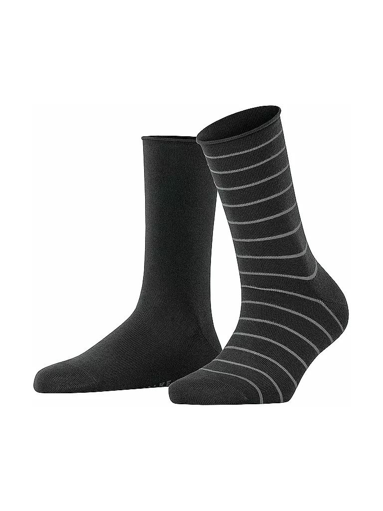 FALKE | Calcetines tobilleros Happy Stripe, paquete de 2, negro | Negro