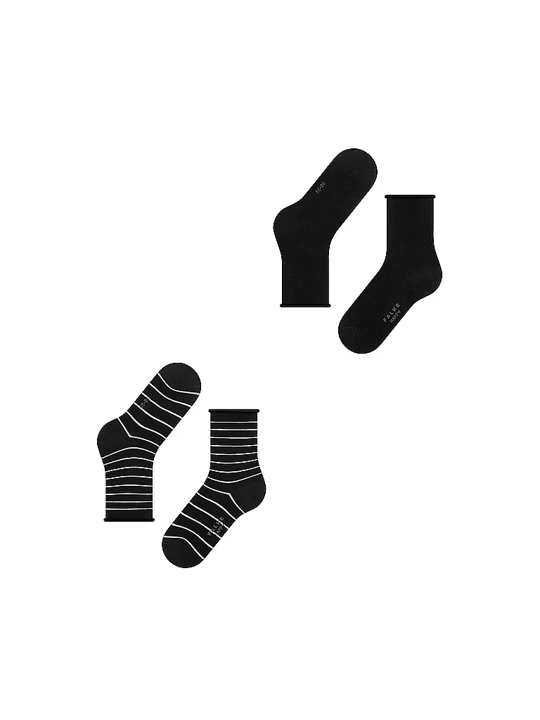 FALKE | Calcetines tobilleros Happy Stripe, paquete de 2, negro | Negro