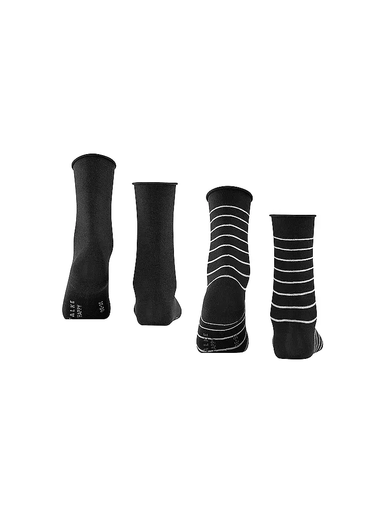 FALKE | Calcetines tobilleros Happy Stripe, paquete de 2, negro | Negro
